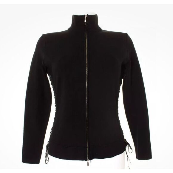 Vintage Bruno Manetti Moto Jacket Womens M Knit Sweater Zip Up Lacing Side Ride - Picture 1 of 9